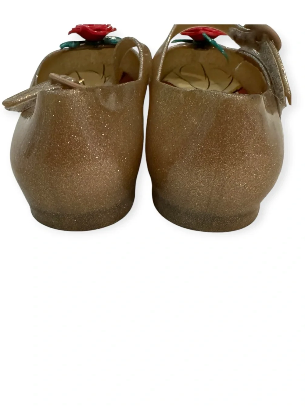 Mini Melissa x Disney Belle Gold Glitter Rose Mary Jane Shoes Toddler 9